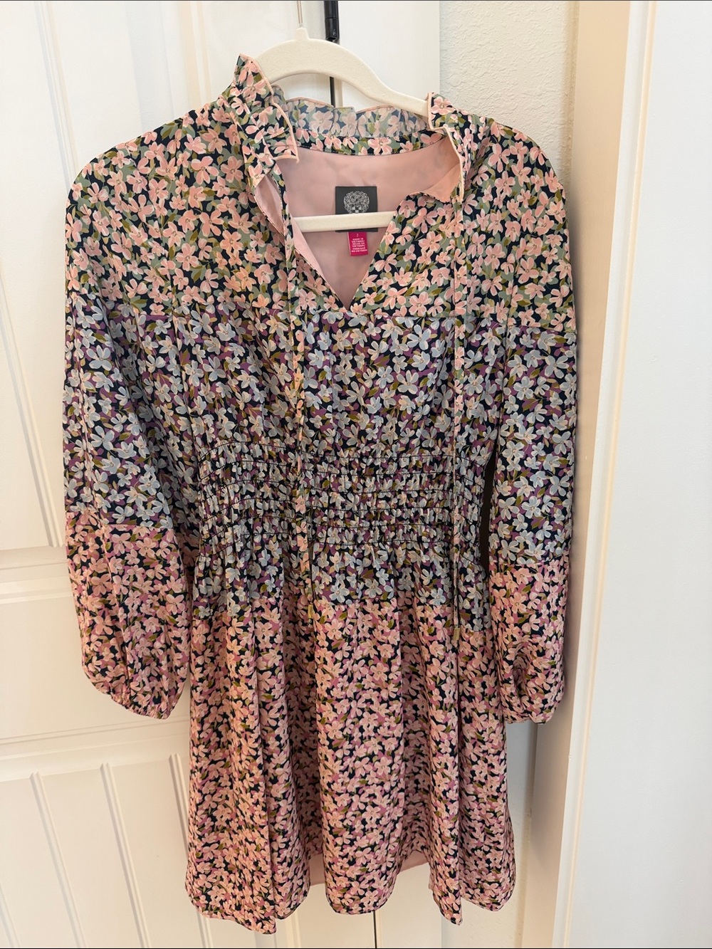 Vince Camuto Pink Floral Smocked Waist Casual Dress